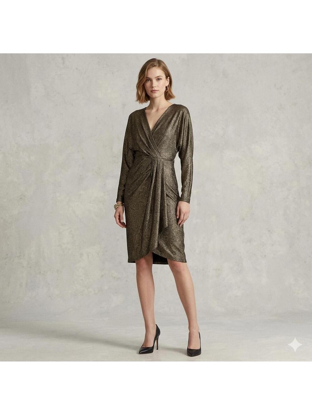Lauren Ralph Lauren Women's Metallic Jacquard Cocktail Party Formal Dress Size 4